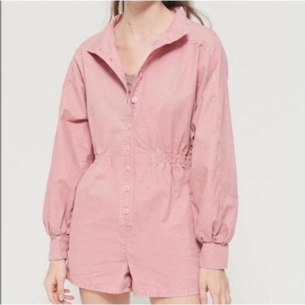 BDG Urban Outfitters Utility Romper Faded Red Pink Size L Long Sleeve Oversized